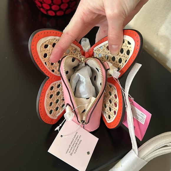 Kate Spade NWT Wing It Wicker Butterfly Coin Purse On A Chain - Picture 9 of 11